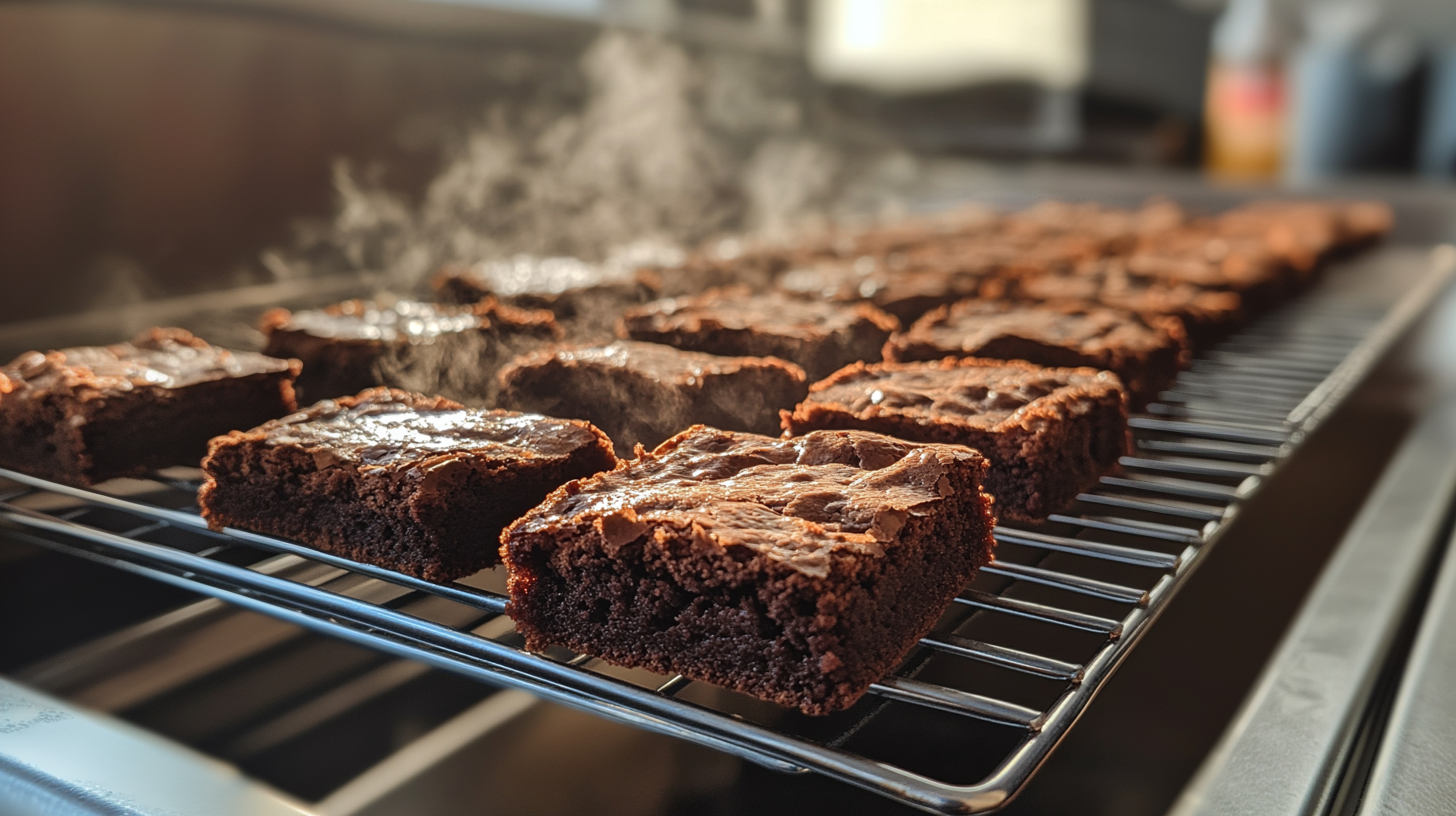 Brownies cooling on a wire rack