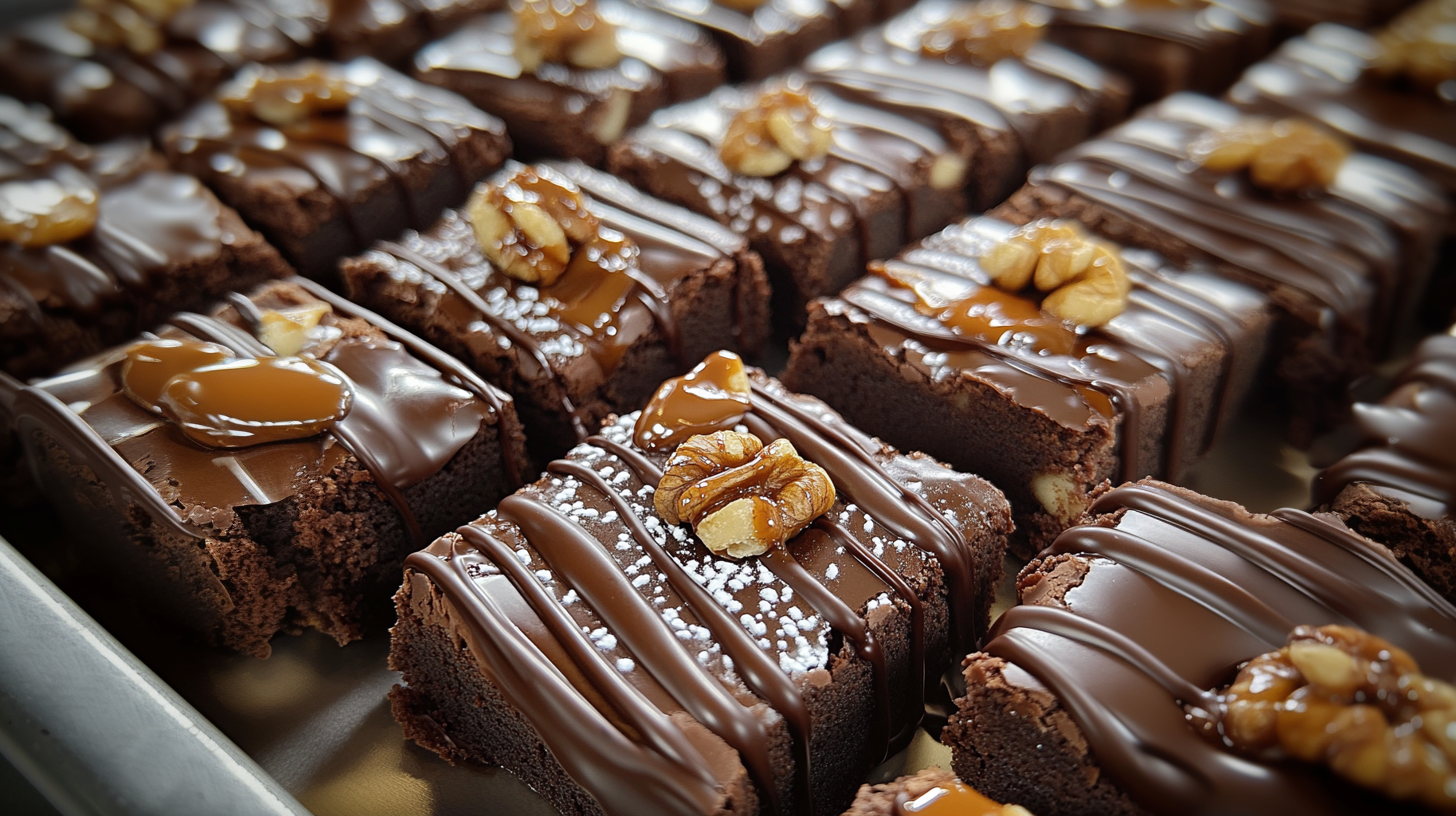 Jazzed-up boxed brownies with chocolate drizzle and nuts