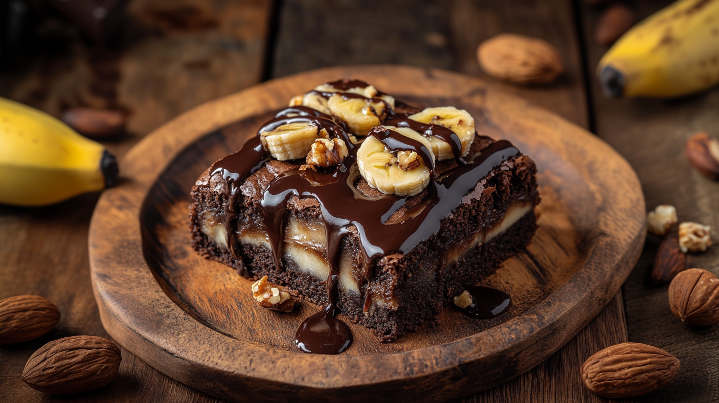 Mixing mashed bananas into brownie batter
