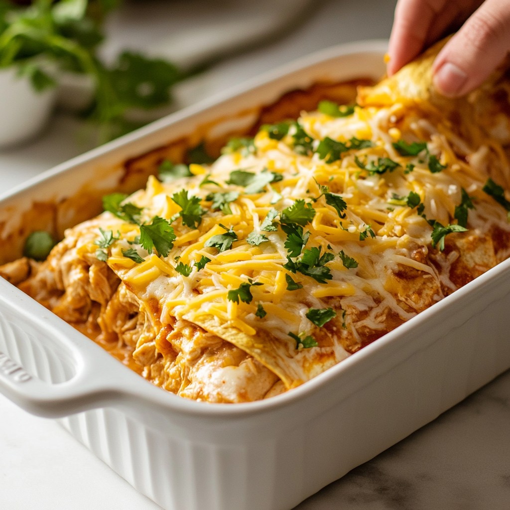 Chicken Enchiladas Casserole – The Ultimate Comfort Dish with a Mexican Twist 6 Step-by-step layering of chicken enchiladas casserole