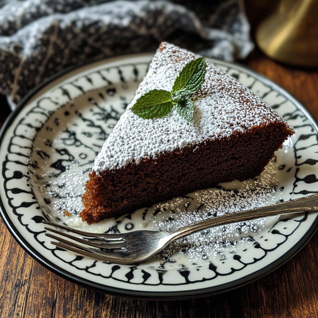 Best Molasses Cake – Moist, Rich, and Perfect for Every Season 7 Served molasses cake slice with powdered sugar